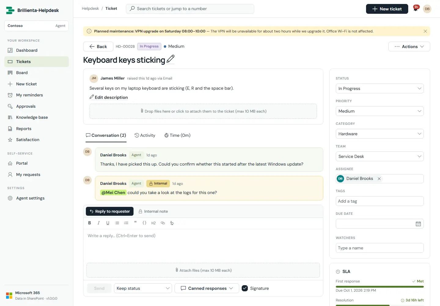 Ticket workspace