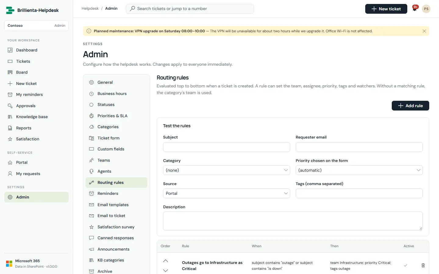 Routing rules with tester