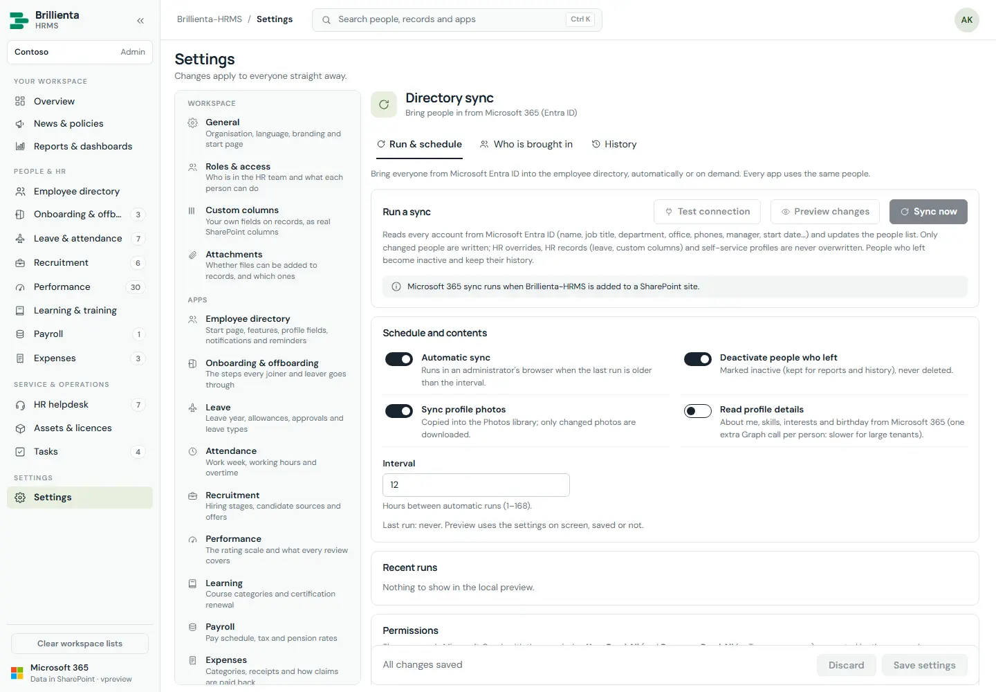 Directory sync run, preview and filters.