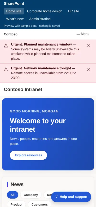Corporate home page on a phone at 400 pixels wide.