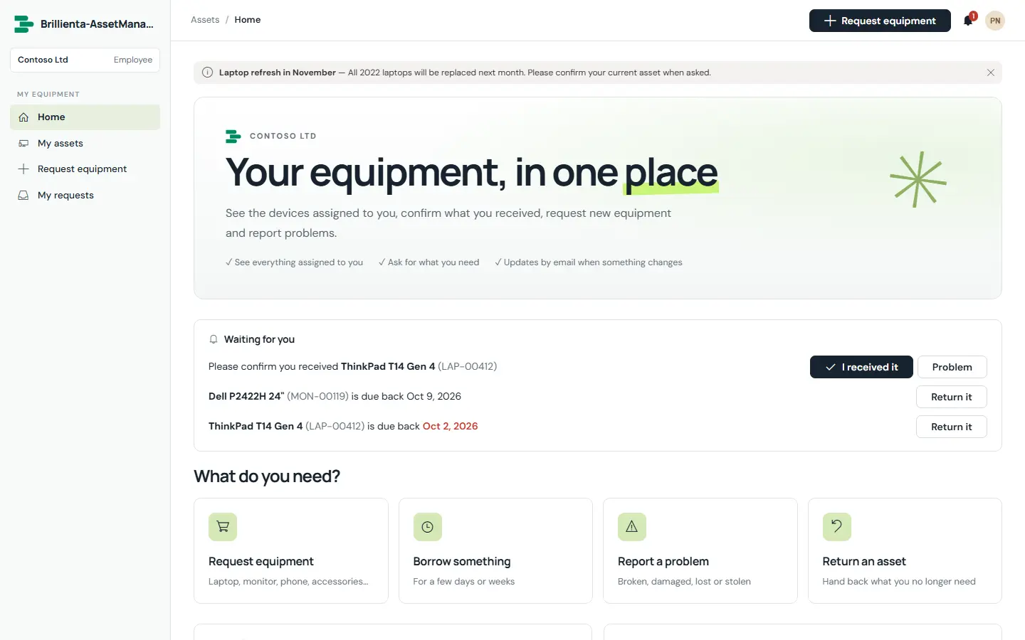 Asset Management screen