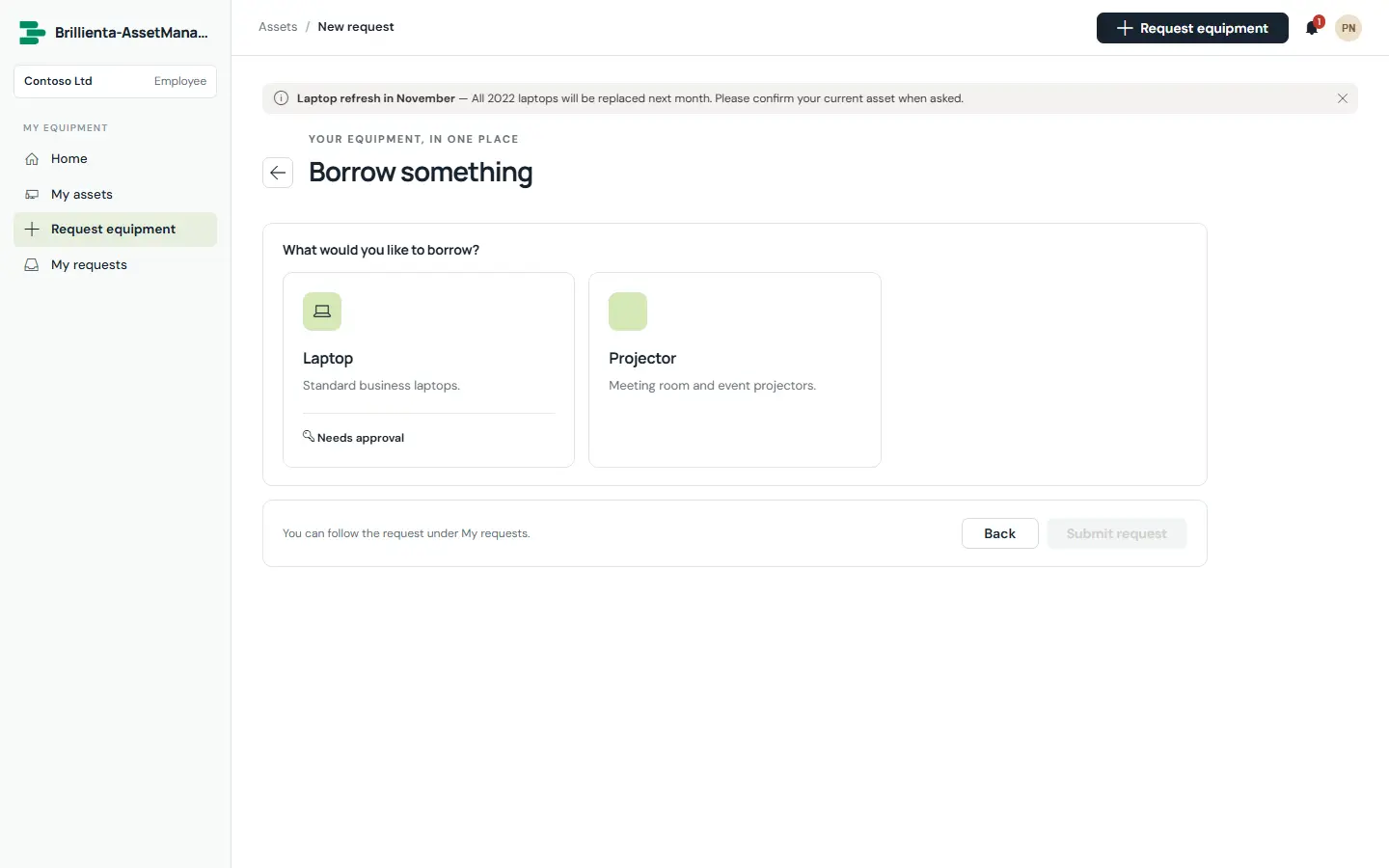 Asset Management screen