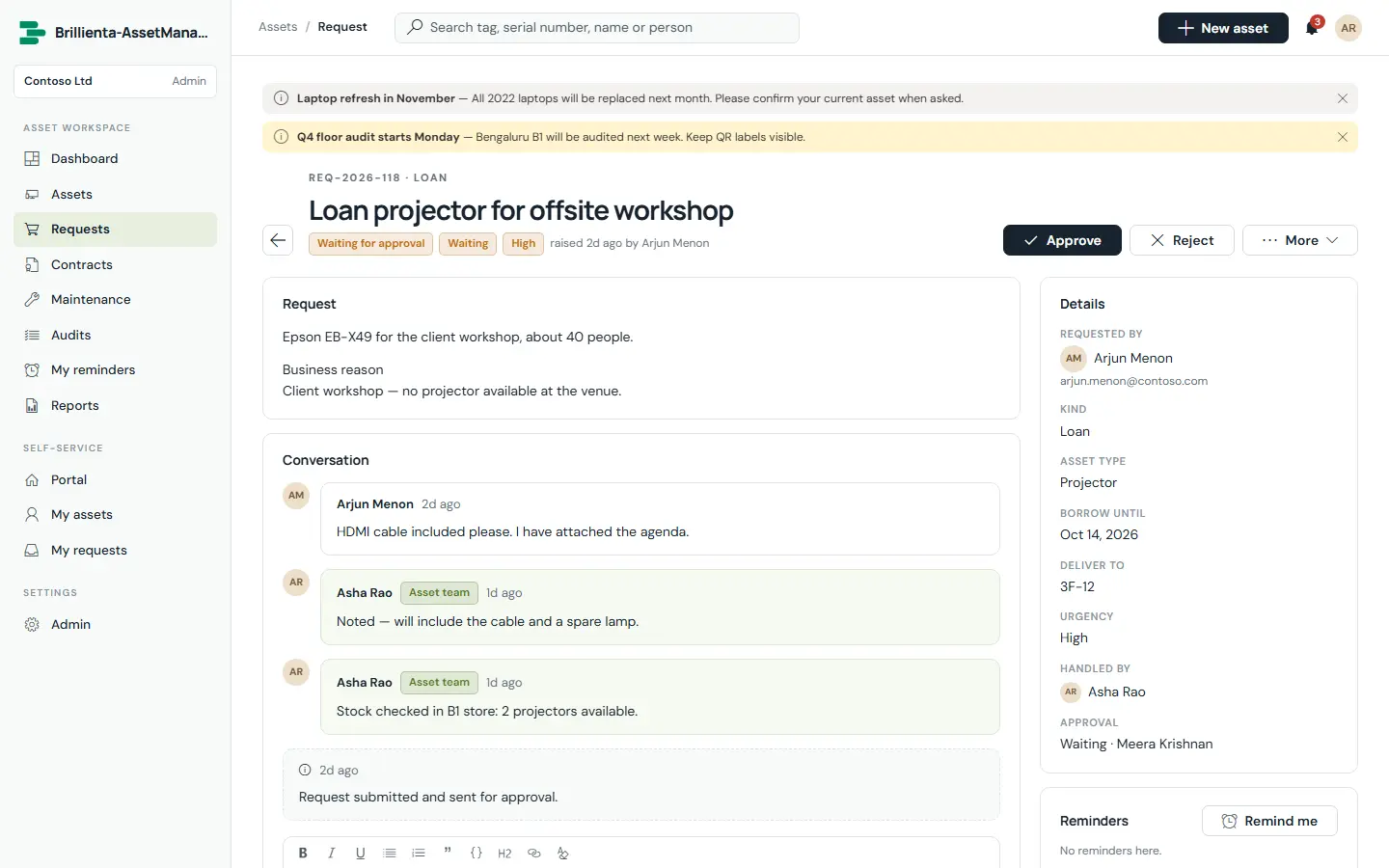 Asset Management screen