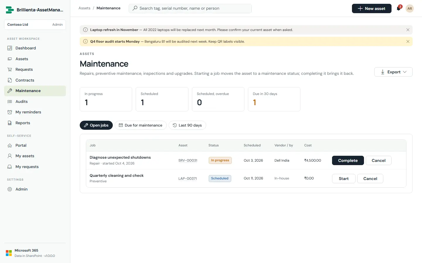 Maintenance in Brillienta Asset Management