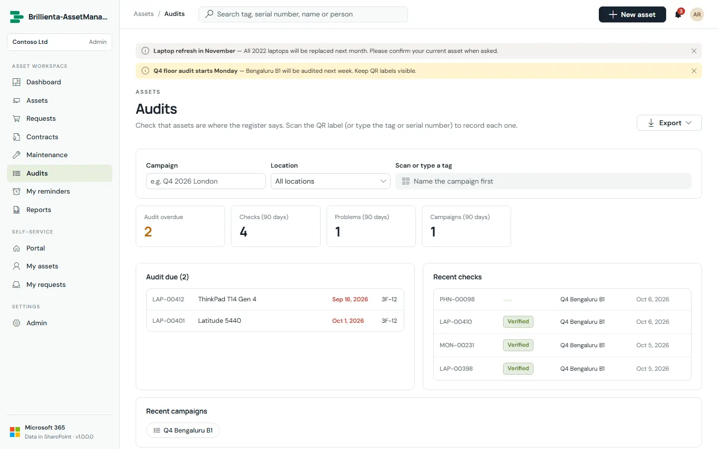 Asset Management screen