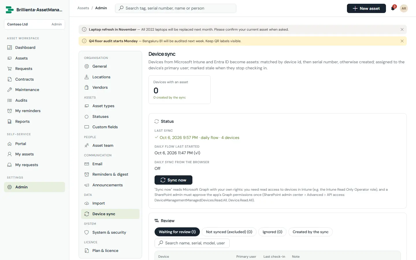 Device sync in Brillienta Asset Management