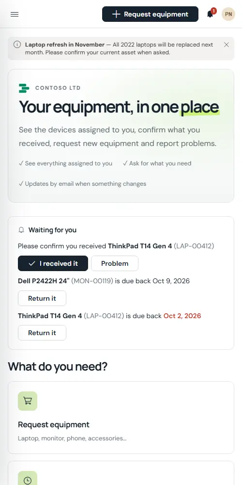 Asset Management screen