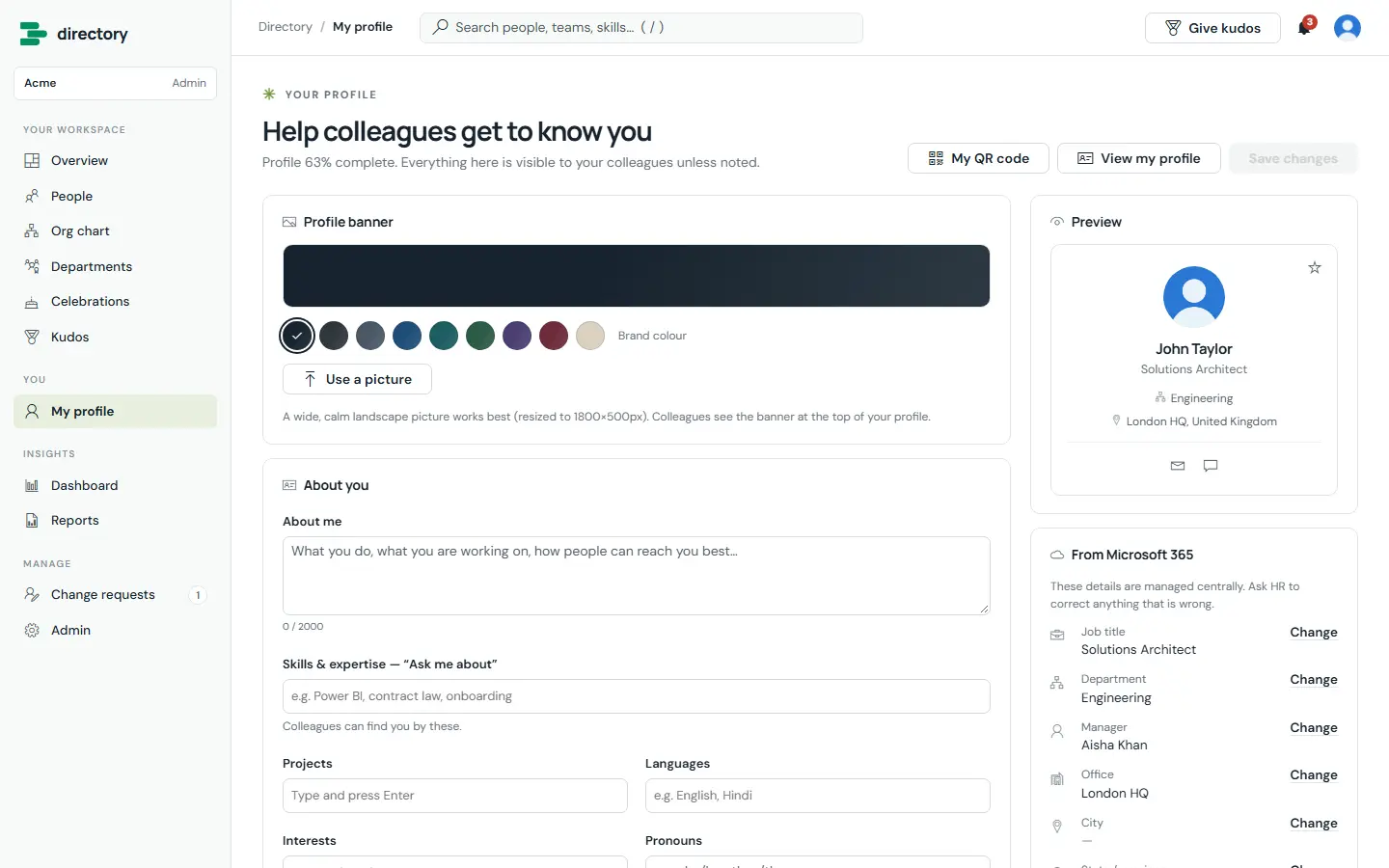 My profile and change requests in Brillienta Employee Directory