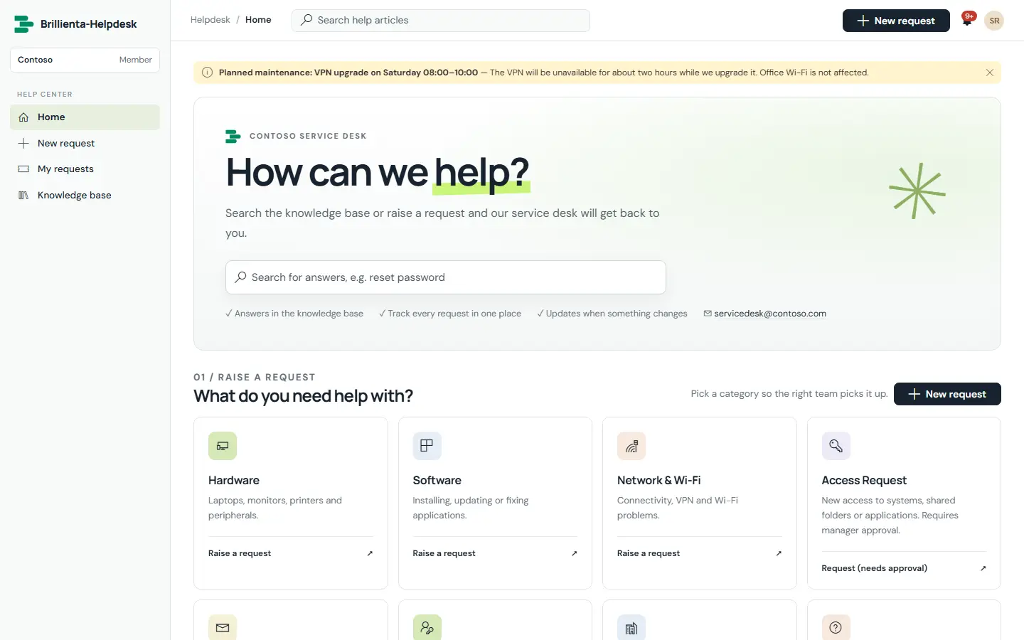 Helpdesk screen
