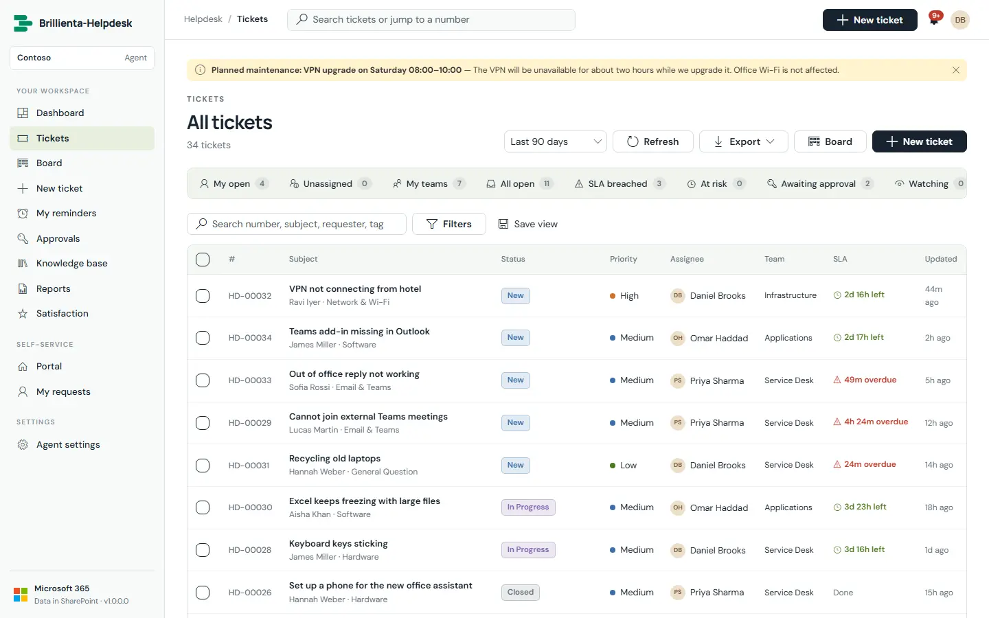 Ticket queue in Brillienta Helpdesk