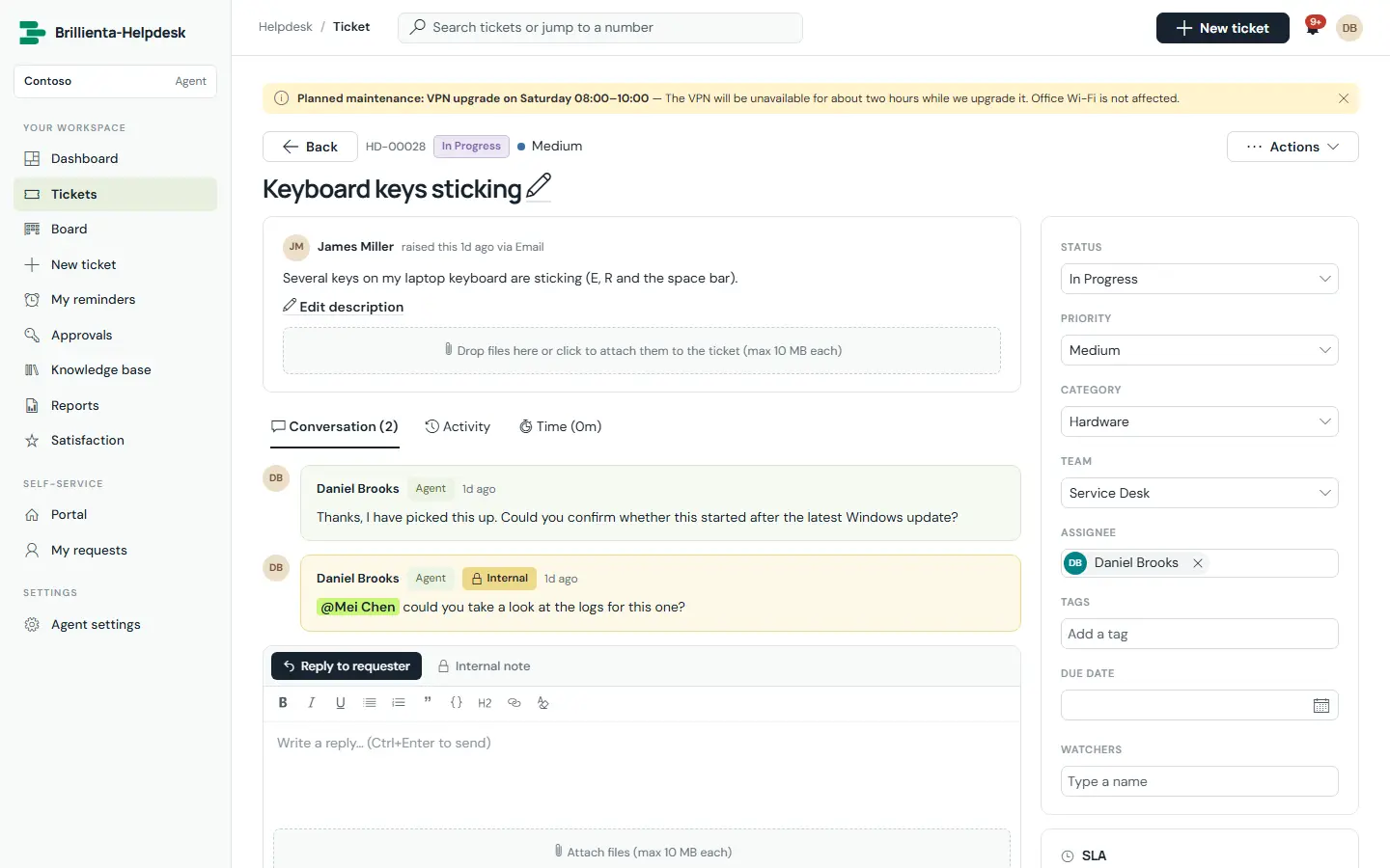 Helpdesk screen
