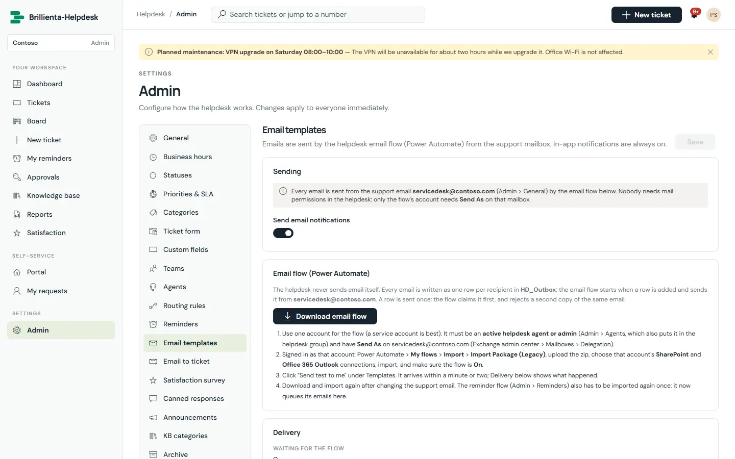 Helpdesk screen