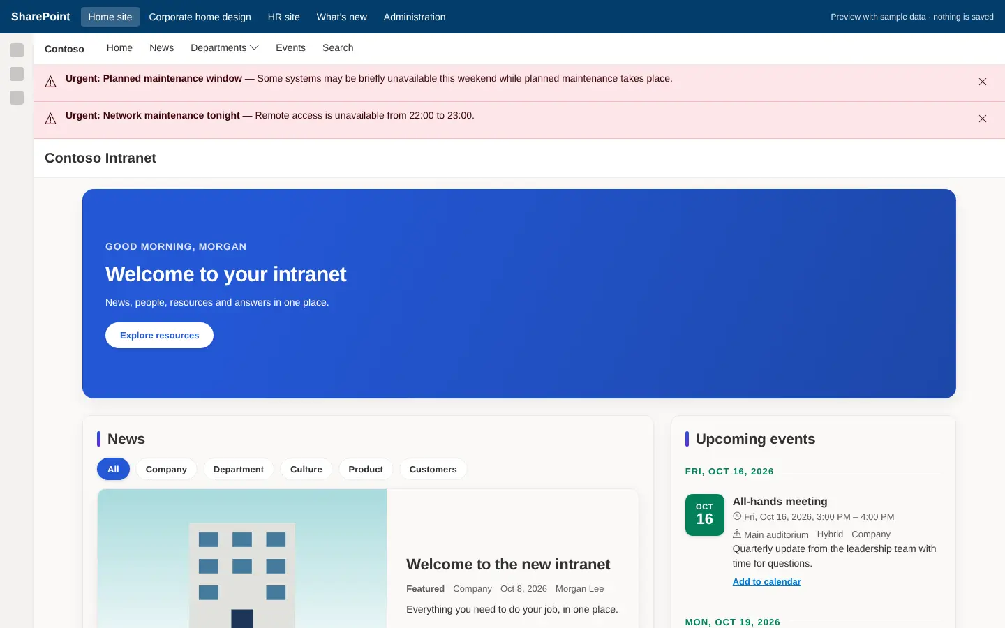 Intranet Builder screen