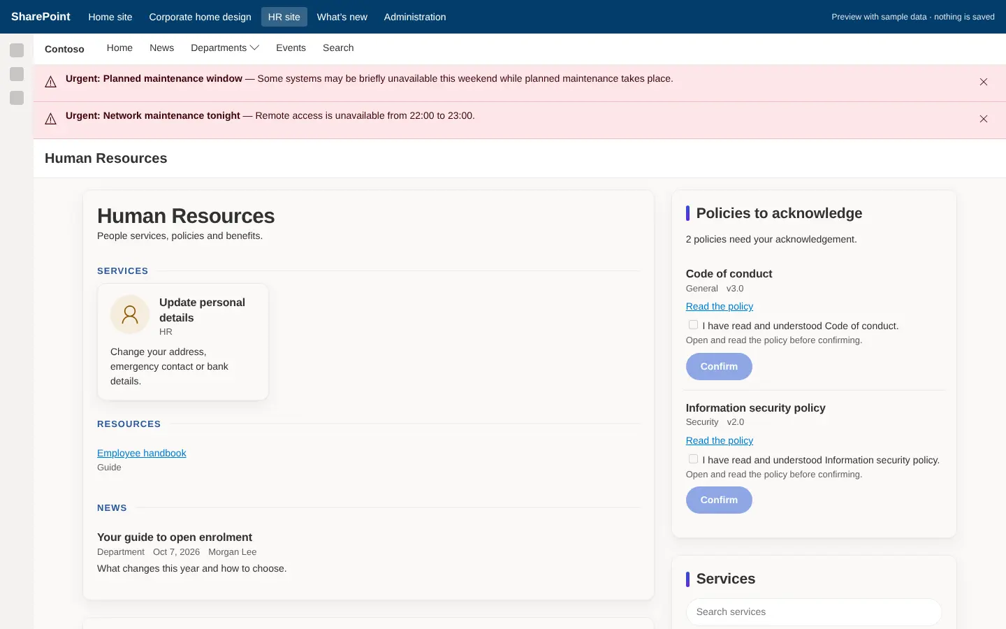 Intranet Builder screen