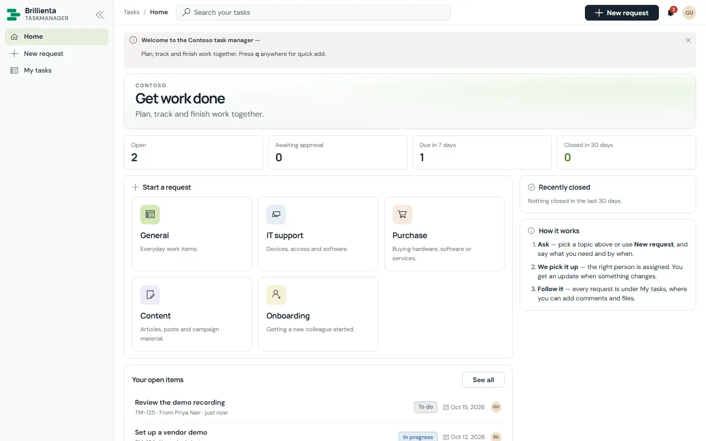 Guest requests and approvals in Brillienta TaskManager
