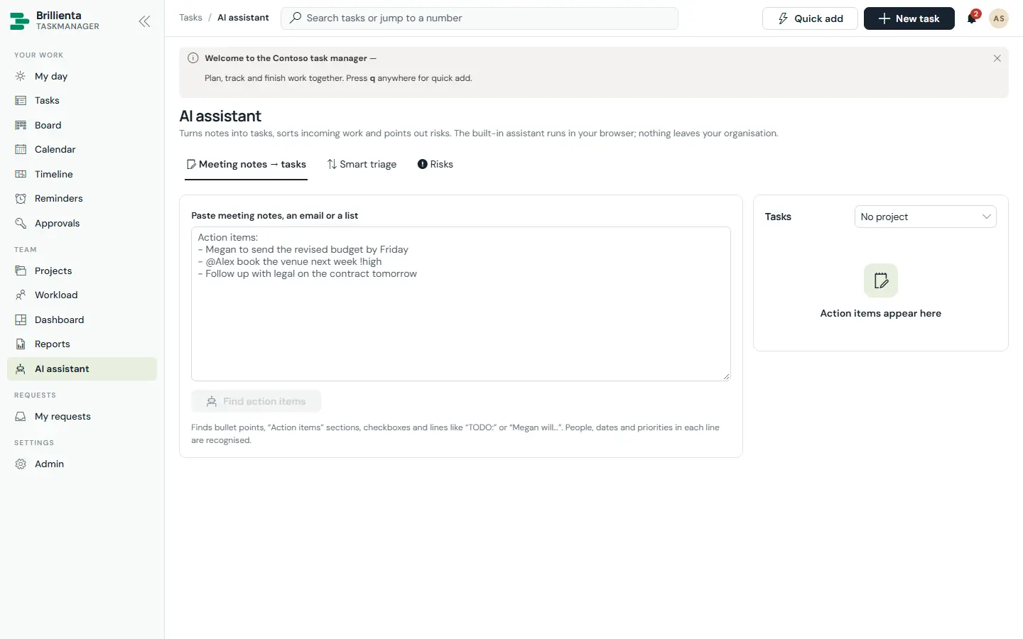 AI assistant in Brillienta TaskManager
