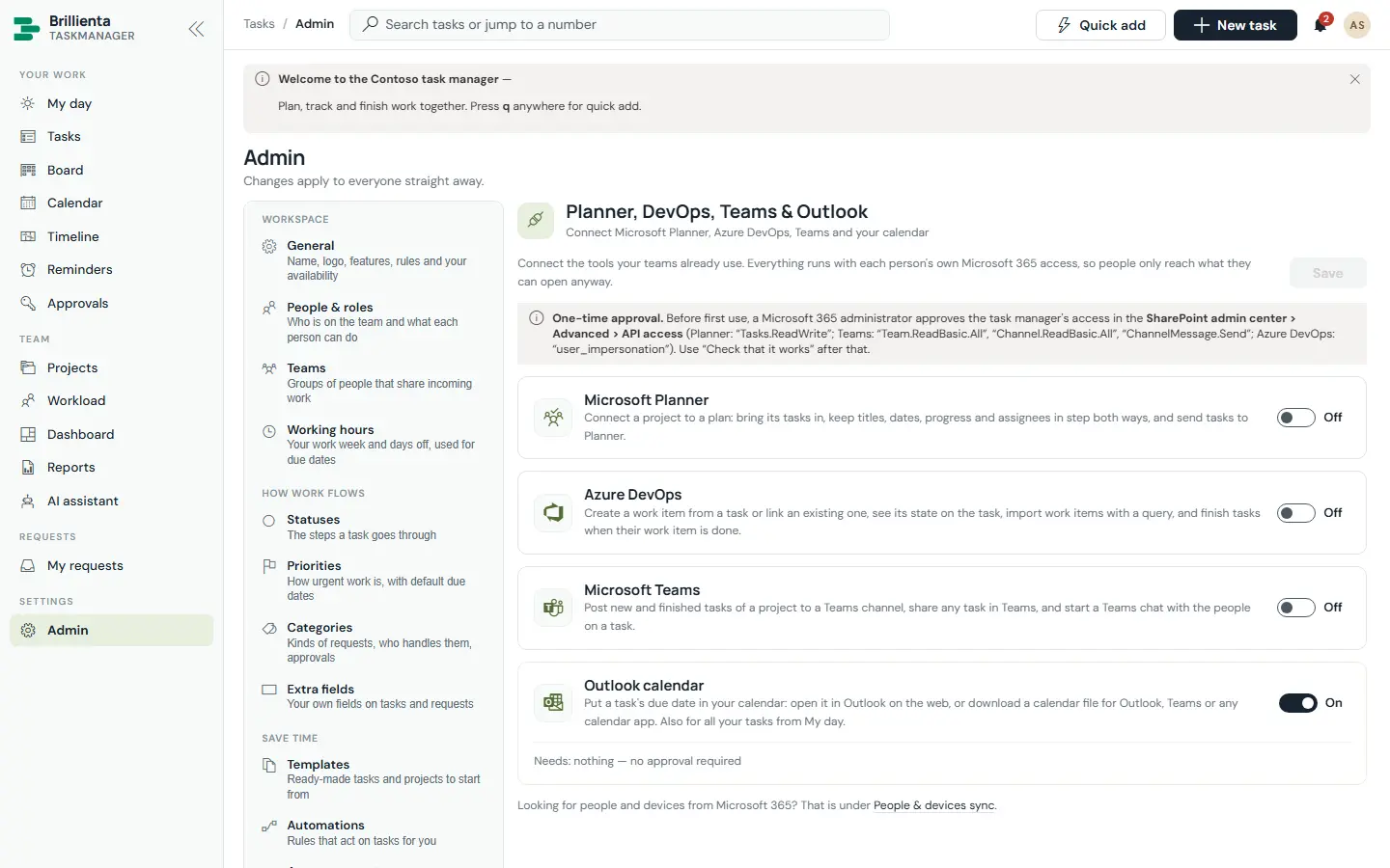 Integrations and device sync in Brillienta TaskManager